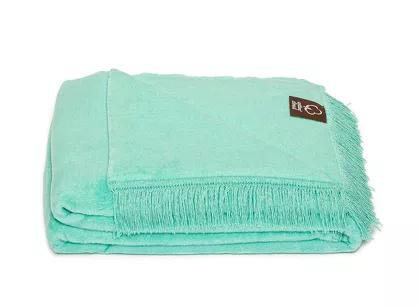 Koc bawełniany 150x200 0293-41 miętowy gładki z frędzlami