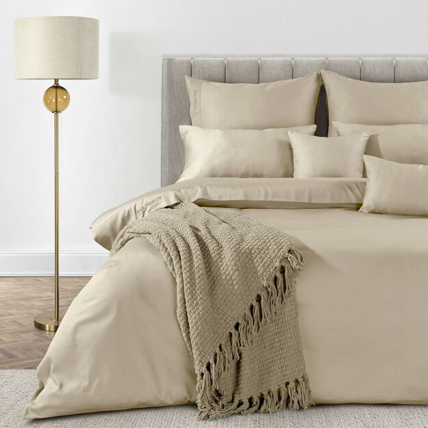 Pościel z makosatyny 140x200 ELEGANT 1D Eva Minge beżowy z ozdobną kantą i haftem