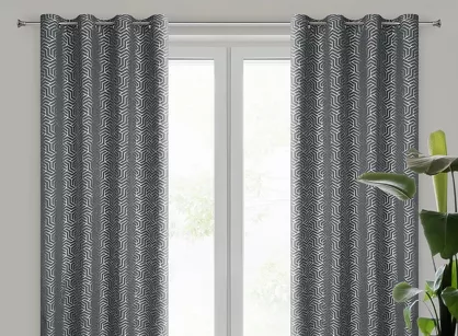 Zasłona na przelotkach 140x250 SEMI stalowa geometryczny srebrny wzór