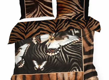 Pościel z makosatyny 220x200 EVA 18 Eva Minge czarna z designerskim wzorem zwierzęcym w motyle z kolekcji Premium