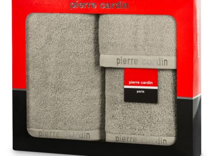 Komplet ręczników EVI Pierre Cardin jasny beż zdobione bordiurą w kolorze ręcznika z logo marki z kolekcji Premium