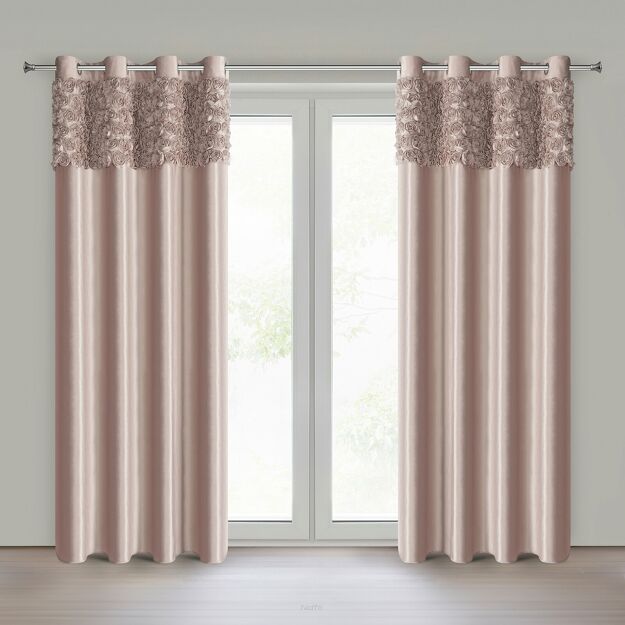 Zasłona na przelotkach 140x250 ROSES 13 Eva Minge welwetowa pudrowa aplikacja róż 3D
