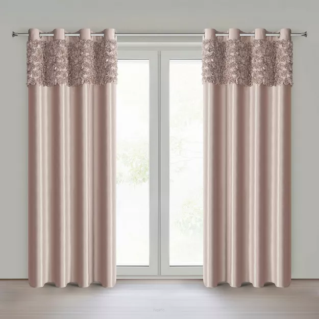 Zasłona na przelotkach 140x250 ROSES 13 Eva Minge welwetowa pudrowa aplikacja róż 3D