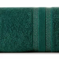 Ręcznik bawełniany 50x90 JUDY ciemna zieleń z delikatną bordiurą z błyszczącą srebrną nicią