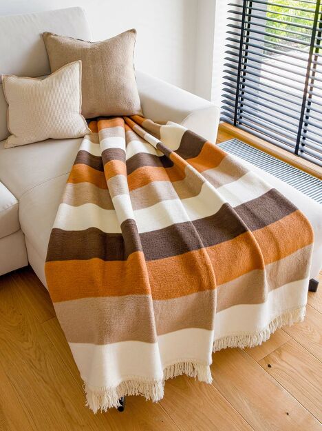 Koc bawełniany 150x200 0773-1 brązowy miedziany w pasy z frędzlami