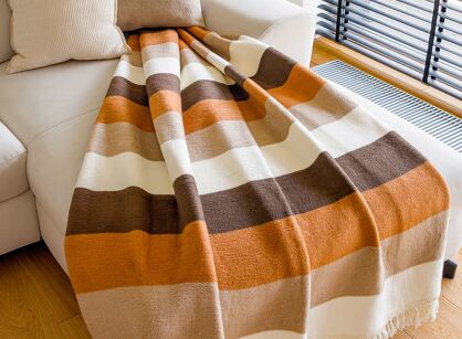 Koc bawełniany 150x200 0773-1 brązowy miedziany w pasy z frędzlami