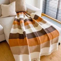 Koc bawełniany 150x200 0773-1 brązowy miedziany w pasy z frędzlami