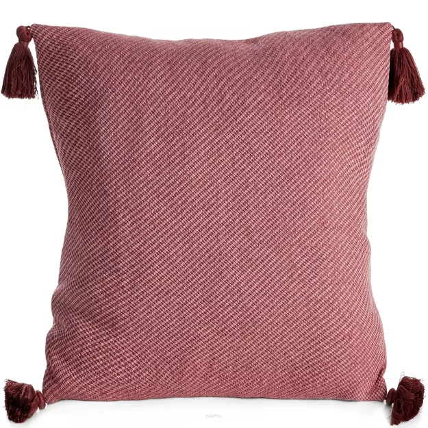 Poszewka dekoracyjna 45x45 POLY 4 różowa jednokolorowa z pomponami