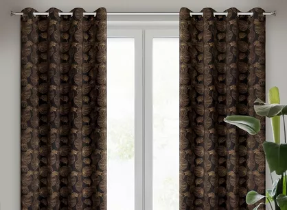 Zasłona na przelotkach 140x250 MARIGOLD zaciemniająca czarna ze złotym nadrukiem liści lilii wodnej