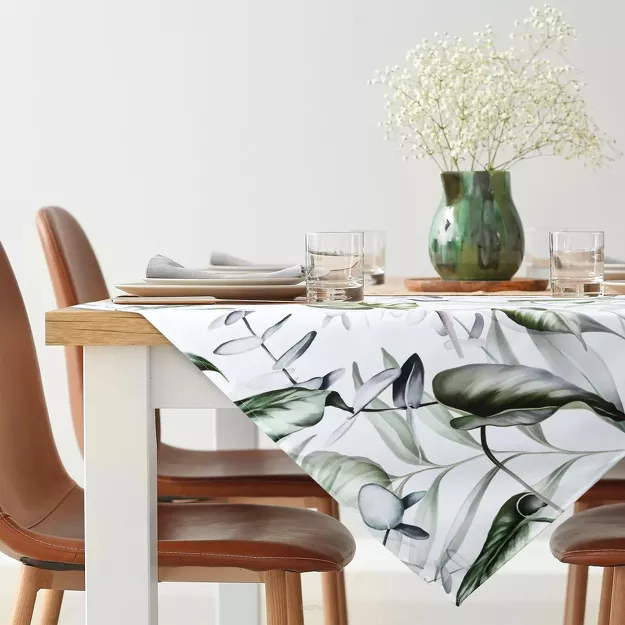 Nakładka welwetowa 85x85 ELLEN biała z wzorem egzotycznych oliwkowych liści