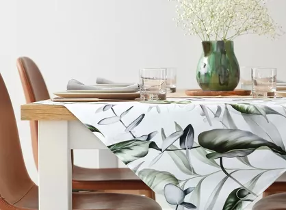 Nakładka welwetowa 85x85 ELLEN biała z wzorem egzotycznych oliwkowych liści