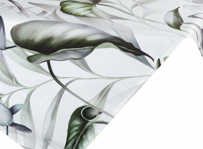 Nakładka welwetowa 85x85 ELLEN biała z wzorem egzotycznych oliwkowych liści