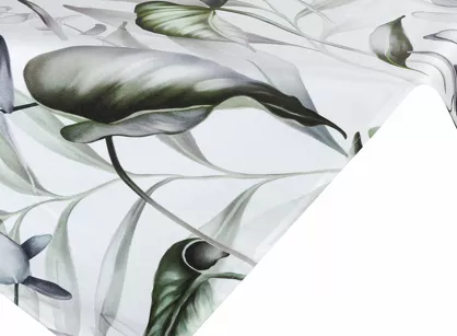 Nakładka welwetowa 85x85 ELLEN biała z wzorem egzotycznych oliwkowych liści