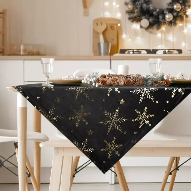 Nakładka świąteczna 85x85 20A welwetowa czarna w śnieżynki