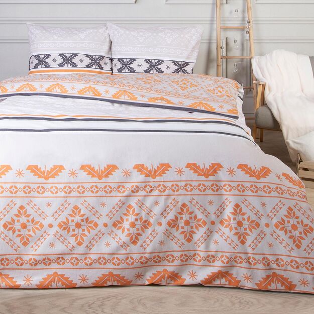 Pościel flanelowa 140x200 31492/1 pomarańczowa z wzorem geometrycznym