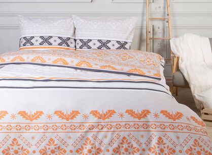 Pościel flanelowa 140x200 31492/1 pomarańczowa z wzorem geometrycznym