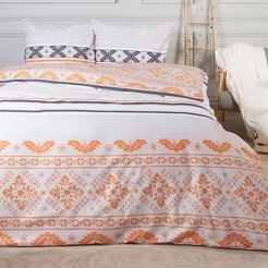 Pościel flanelowa 140x200 31492/1 pomarańczowa z wzorem geometrycznym