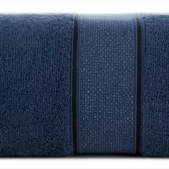Ręcznik bawełniany 70x140 LIANA granatowy zdobiony bordiurą z błyszczącą nicią