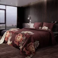 Pościel z makosatyny 220x200 REINA 47 bordowa beżowa z wzorem kwiatów z kolekcji Reina Line