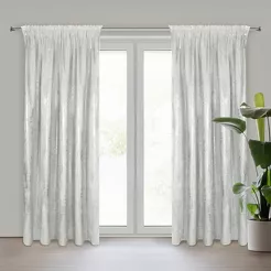 Zasłona gotowa na taśmie 140x270 RENIA welwetowa biała ze srebrnym przecieranym wzorem