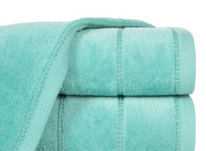 Ręcznik bawełniany 30x50 MARI miętowy z welurową bordiurą w pasy