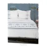 Pościel satynowa 220x200 HAFT 9B biała z haftowanym niebieskim wzorem w stylu bałkańskim z kolekcji Premium - 3