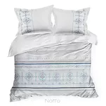 Pościel satynowa 220x200 HAFT 9B biała z haftowanym niebieskim wzorem w stylu bałkańskim z kolekcji Premium - 4