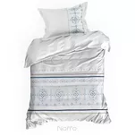 Pościel satynowa 220x200 HAFT 9B biała z haftowanym niebieskim wzorem w stylu bałkańskim z kolekcji Premium - 5