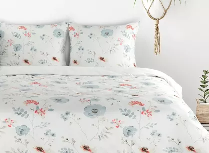 Pościel z mikrowłókna 160x200 INES biała z wzorem delikatnych kwiatków Design 91