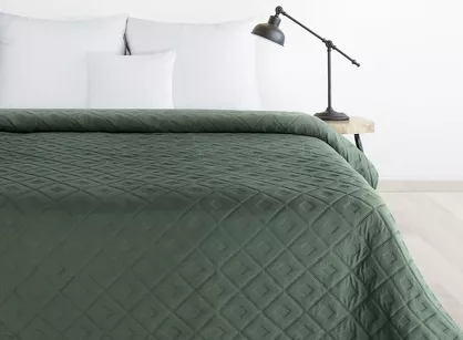 Narzuta 200x220 ALARA 6 zielona pikowana z mikrofibry wzór wyrazistych rombów