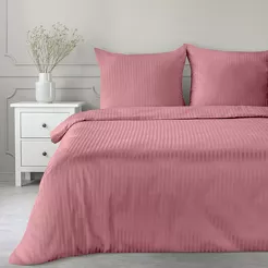 Pościel satynowa 220x200 VERA jednokolorowa gładka różowa w prążki