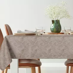 Obrus 140x180 ISLA ciemny beż z żakardowym wzorem liści bananowca