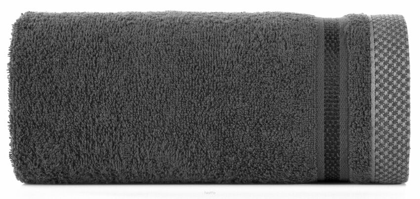 Ręcznik 30x50 ABBIE stalowy z żakardową błyszczącą bordiurą w pasy z delikatną krateczką 500 g/m2