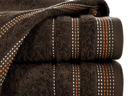 Ręcznik bawełniany 70x140 POLA brązowy z kolorową bordiurą zakończoną stebnowaniem