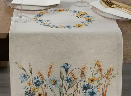 Bieżnik gobelinowy 40x100 61 naturalny z wzorem kwiatów polnych