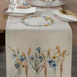 Bieżnik gobelinowy 40x100 61 naturalny z wzorem kwiatów polnych