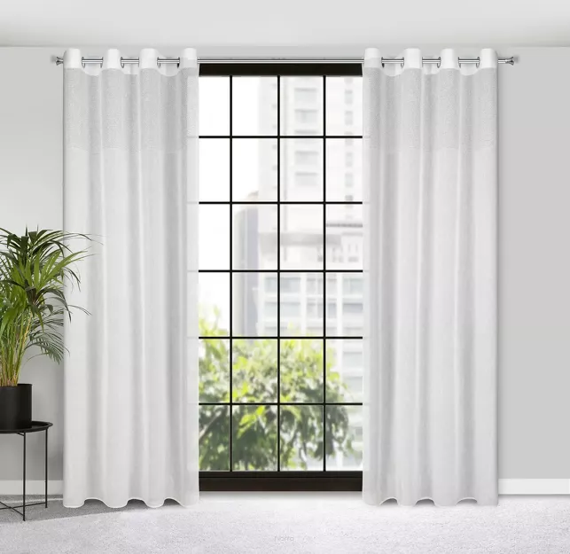 Firana na przelotkach 140x250 MARISA biała z matowej etaminy zdobiona pasem z siatki