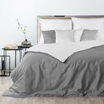 Pościel satynowa 160x200 NOVA 3 dwukolorowa gładka biała stalowa - 2