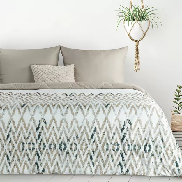 Pościel z mikrowłókna 140x200 VERANO 4 biała jasny brąz wzór geometryczny Design 91