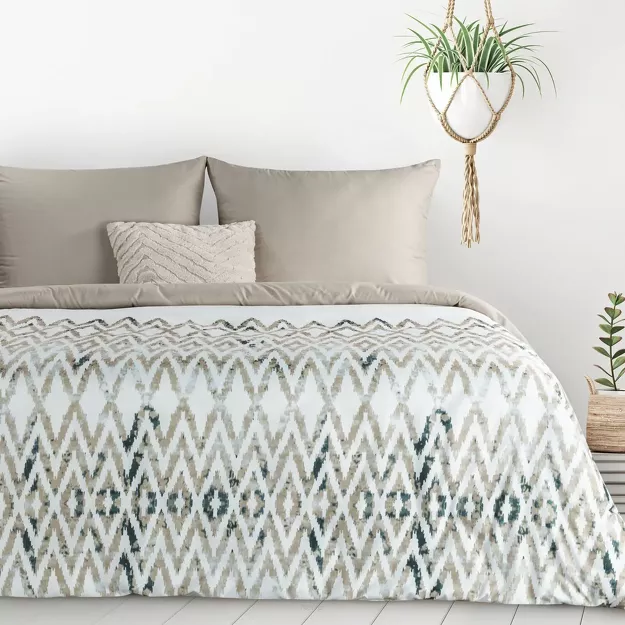 Pościel z mikrowłókna 140x200 VERANO 4 biała jasny brąz wzór geometryczny Design 91