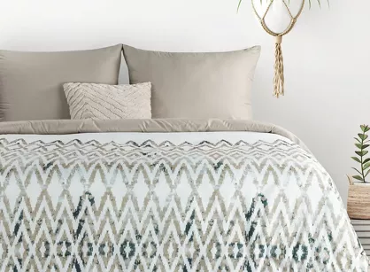 Pościel z mikrowłókna 140x200 VERANO 4 biała jasny brąz wzór geometryczny Design 91