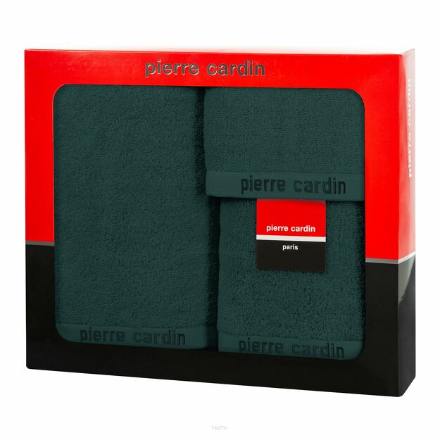 Komplet Ręczników EVI Pierre Cardin ciemna zieleń zdobione bordiurą w kolorze ręcznika z logo marki z kolekcji Premium 430 g/m2