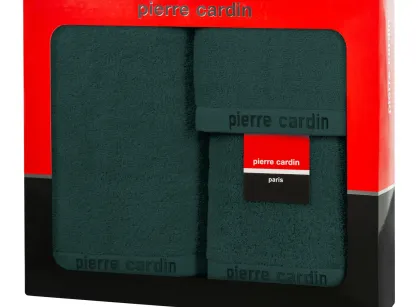 Komplet ręczników EVI Pierre Cardin ciemna zieleń zdobione bordiurą w kolorze ręcznika z logo marki z kolekcji Premium