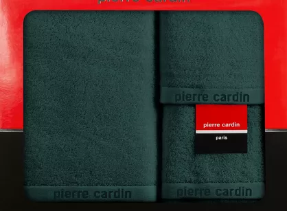 Komplet ręczników EVI Pierre Cardin ciemna zieleń zdobione bordiurą w kolorze ręcznika z logo marki z kolekcji Premium