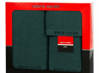Komplet ręczników EVI Pierre Cardin ciemna zieleń zdobione bordiurą w kolorze ręcznika z logo marki z kolekcji Premium