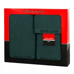 Komplet ręczników EVI Pierre Cardin ciemna zieleń zdobione bordiurą w kolorze ręcznika z logo marki z kolekcji Premium