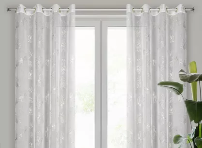 Firana na przelotkach 140x250 CAPRI biała z etaminy szampański nadruk roślinny