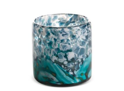 Świecznik dekoracyjny szklany fi 10x10 EMILI turkusowo stalowy z barwionego szkła