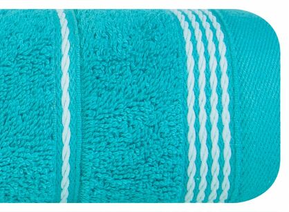 Ręcznik bawełniany 50x90 MIRA turkusowy zdobiony bordiurą w pasy