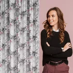 Zasłona na taśmie 140x270 LUCIA welwetowa kremowa ciemny róż z wzorem wyrazistych piwonii - 12